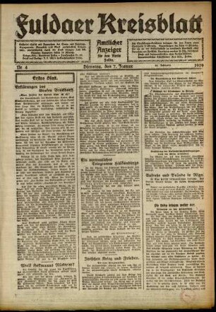 Erste Ausgabe vom Dienstag, den 07. Januar 1919.