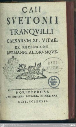 Caii Svetonii Tranqvilli Caesarvm XII. Vitae
