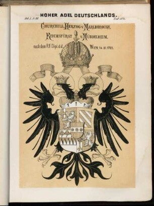 Taf. 184. Churchill, Herzog v. Marlborough, Reichsfürst v. Mündelheim, nach dem R. F. Dipl. d. d. Wien 14.XI.1705.