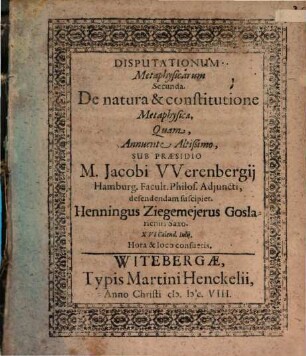 Disputationum metaphysicarum ..., 2. De natura ... metaphysicae