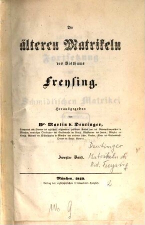 Die älteren Matrikeln des Bisthums Freysing, 2. Fortsetzung der Kanonicus-Schmidtischen Matrikel des Bisthums Freysing vom Jahre 1738 - 1740