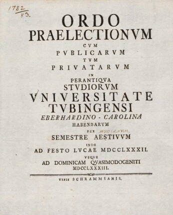 Vorlesungsverzeichnis 1782/83