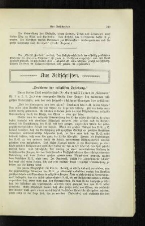 Aus Zeitschriften : "Probleme der religiösen Erziehung"