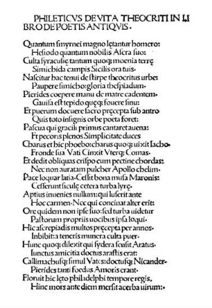 Theocriti Idyllia VII priora a Philetico in latinum carmen traducta