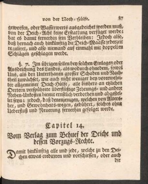 Capitel 14. Vom Verlag zum Behuef der Deiche und dessen Vorzugs-Rechte.