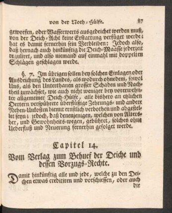 Capitel 14. Vom Verlag zum Behuef der Deiche und dessen Vorzugs-Rechte.