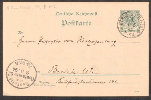 Postkarte an Heinrich von Herzogenberg : 01.05.1894