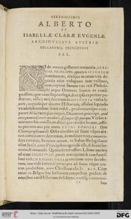Serenissimis Alberto et Isabellæ Claræ Evgeniæ Archidvcibvs Avstriæ Belgarvmq. Princibvs. Sal.