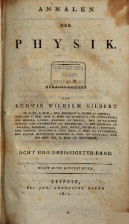 Annalen der Physik. 38 = N.F., Bd. 8. 1811