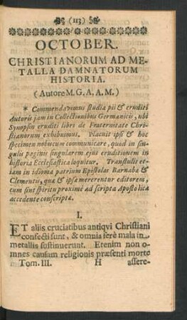 October. Christianorum Ad Metalla Damnatorum Historia.