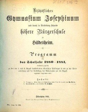Programm : für das Schuljahr Ostern ... 1880/81