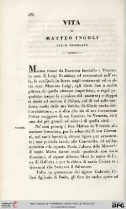 Vita di Matteo Ingoli detto Ravennato