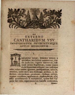 De externo cantharidum usu, imprudentum prudentumque asylo medicorum