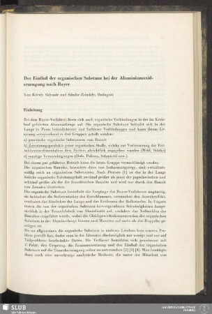 Der Einfluß der organischen Substanz bei der Aluminiumoxiderzeugung nach Bayer
