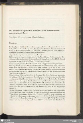 Der Einfluß der organischen Substanz bei der Aluminiumoxiderzeugung nach Bayer