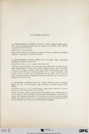 Autographes (Nr. 1-29)