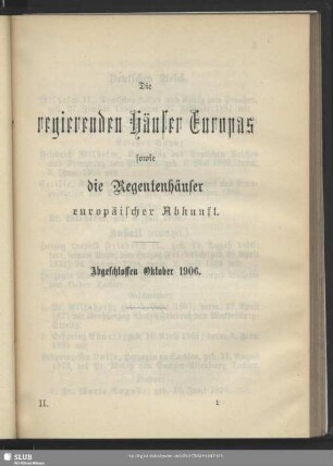 Die regierenden Häuser Europas sowie die Regentenhäuser europäischer Abkunft