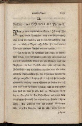 XI. Auszug eines Schreibens aus Pyrmont