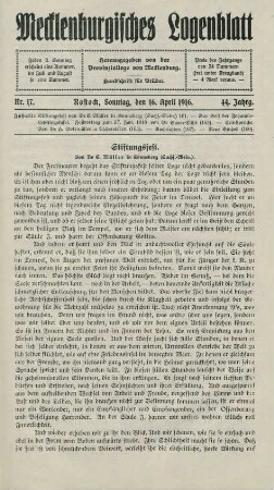 Nr. 17. Rostock, Sonntag, den 16. April 1916.