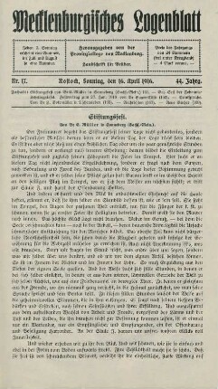 Nr. 17. Rostock, Sonntag, den 16. April 1916.