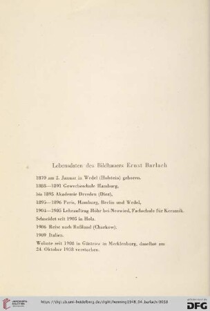 Lebensdaten des Bildhauers Ernst Barlach