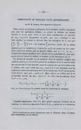 PROBABILITÉ DE CERTAINS FAITS ARITHMÉTIQUES.