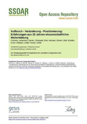 Aufbruch - Veränderung - Positionierung: Erfahrungen aus 25 Jahren wissenschaftlicher Weiterbildung