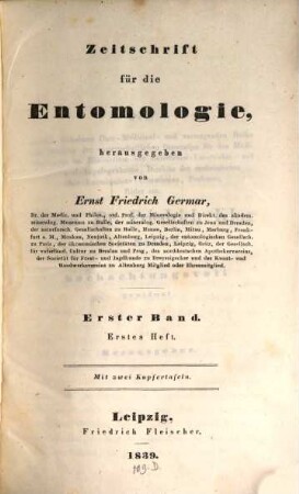 Zeitschrift für die Entomologie. 1/2. 1839/40