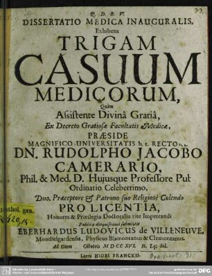 Dissertatio Medica Inauguralis, Exhibens Trigam Casuum Medicorum
