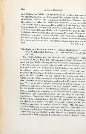 100-101 [Rezension] Altaner, Berthold, Patrologie