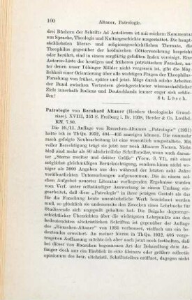 100-101 [Rezension] Altaner, Berthold, Patrologie