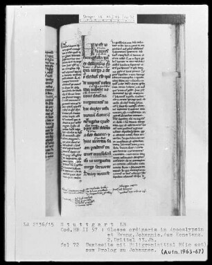 Apocalypsis et Evangelium secundum Johannem cum Glossa ordinaria — Initiale H(ic est), Folio 72recto
