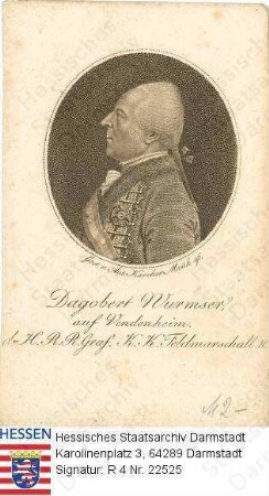 Wurmser, Dagobert Sigmund Graf v. (1724-1797) / Porträt, im Profil, Brustbild in Medaillon, mit Bildlegende