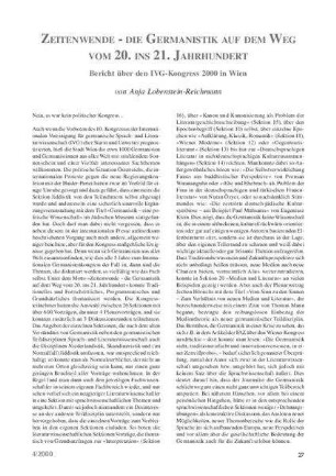 Zeitenwende - die Germanistik auf dem Weg vom 20. ins 21. Jahrhundert : Bericht über den IVG-Kongress 2000 in Wien