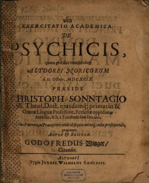 Exercitatio Academica De Psychicis