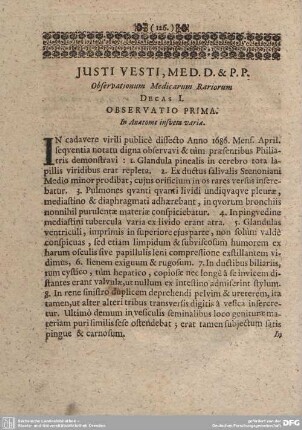 Justi Vesti, Med. D. et P. P. Observationum Medicarum Rariorum.