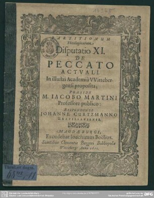 Partitionum Theologicarum, Disputatio XI. De Peccato Actvali