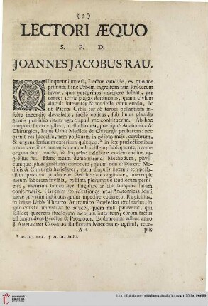 Lectori Aequo s.p.d. Johannes Jacobus Rau
