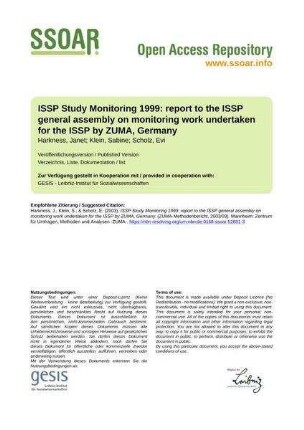 ISSP Study Monitoring 1999: report to the ISSP general assembly on monitoring work undertaken for the ISSP by ZUMA, Germany