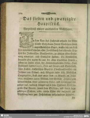 Das sieben und zwanzigste Hauptstück. Verzeichnis einiger ansehnlichen Wohltäter