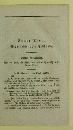 Erster Theil. Geographie oder Erdkunde
