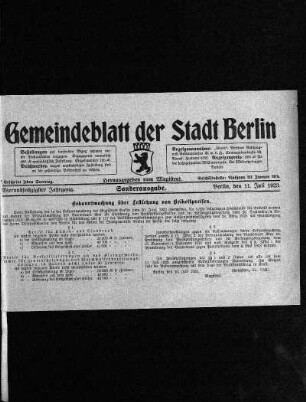 Sonderausgabe, 11. Juli 1923