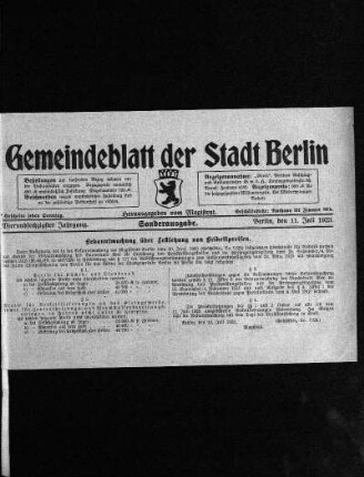 Sonderausgabe, 11. Juli 1923