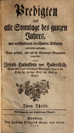 Predigten auf alle Sonntage des ganzen Jahres, 1