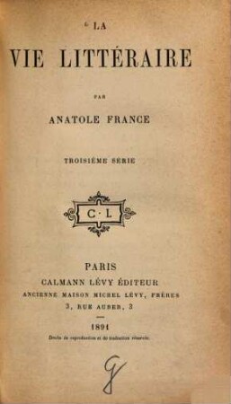 La vie littéraire, III