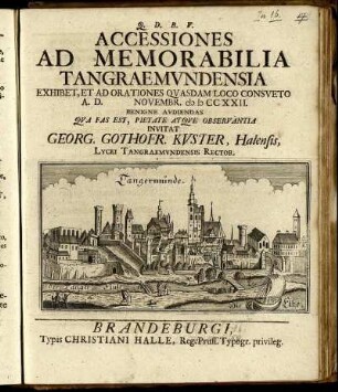 Accessiones Ad Memorabilia Tangraemundensia