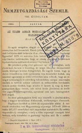 Nemzetgazdasági szemle, 8. 1884