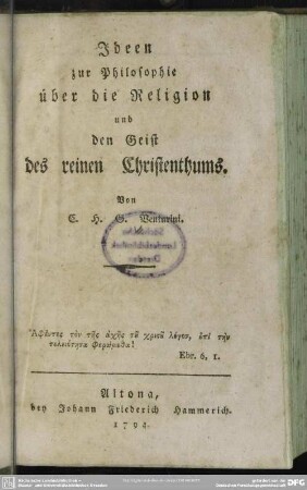 Ideen zur Philosophie über die Religion und den Geist des reinen Christenthums