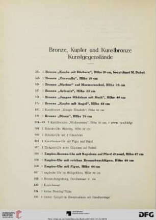 Bronze, Kupfer und Kunstbronze, Kunstgegenstände (Nr. 574-616)