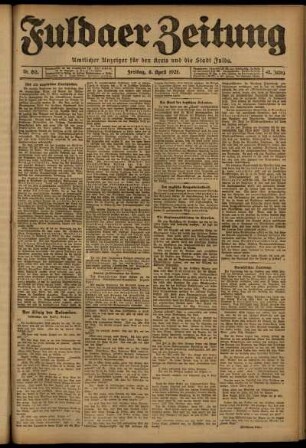 Erste Ausgabe vom Freitag, den 08. April 1921.